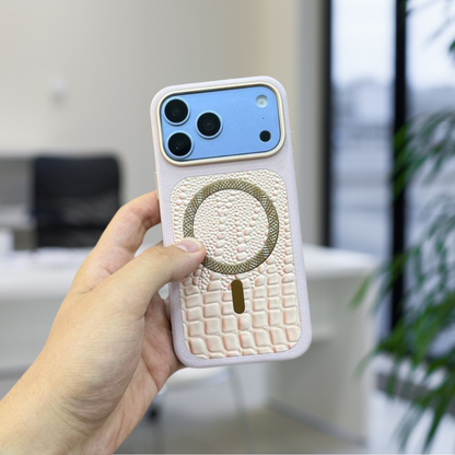 Coque Premium - Texturée Crocodile avec Ring MagSafe