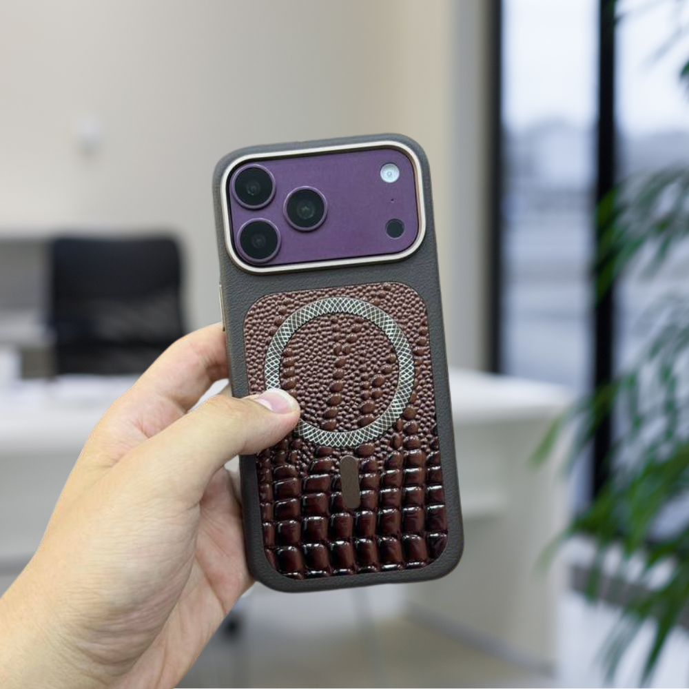 Coque Premium - Texturée Crocodile avec Ring MagSafe